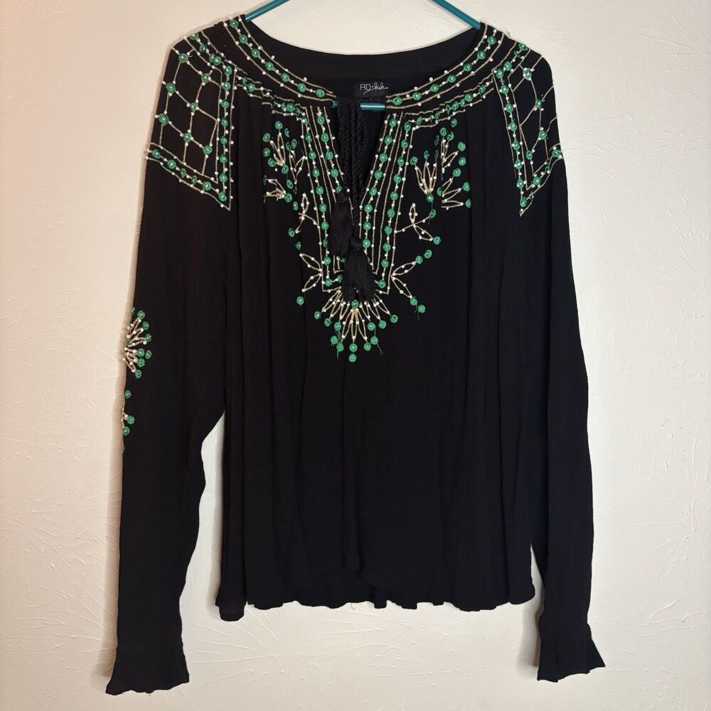 Black and Green‎ Beaded with Embroidery Large Long Sleeve Nordic Tribal